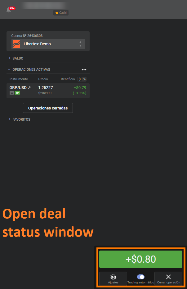 Open deal status window
