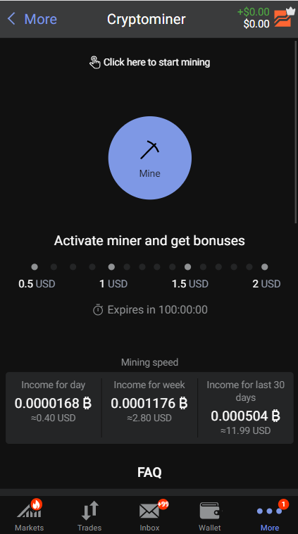 Figure 2: Crypto Miner in the Libertex app