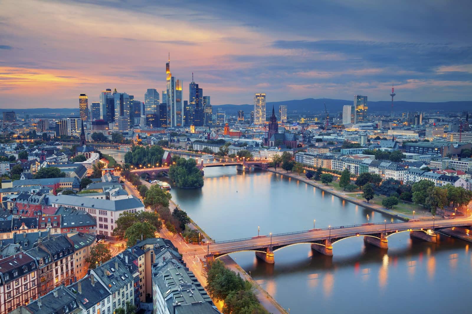 Frankfurt-Main at dusk blue hour.
