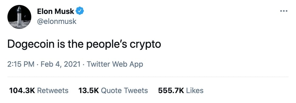 Tweet de Elon Musk sobre Dogecoin